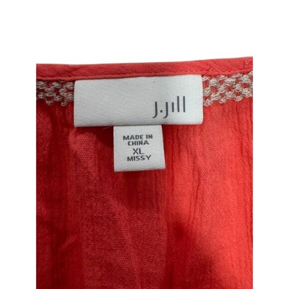 EUC J. Jill Coral XL Embroidered Button Front Top XL Missy 3/4-Sleeve - Picture 3 of 10